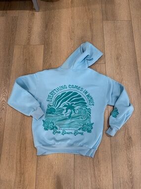 Light Blue Pink Palm Puff Hoodie Size XS